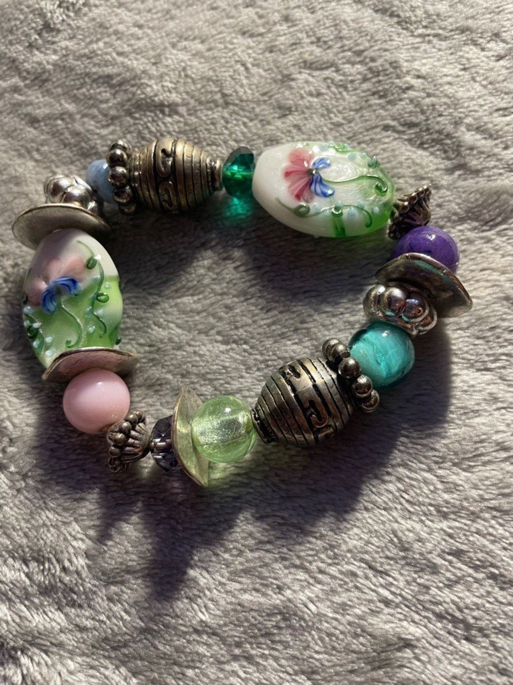 Floral Glass Bead Stretch Bracelet - Multicolor